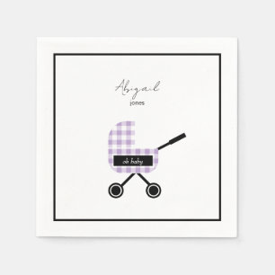Guardanapo De Papel Querida Lavanda Gingham Pram Chá de fraldas Napkin