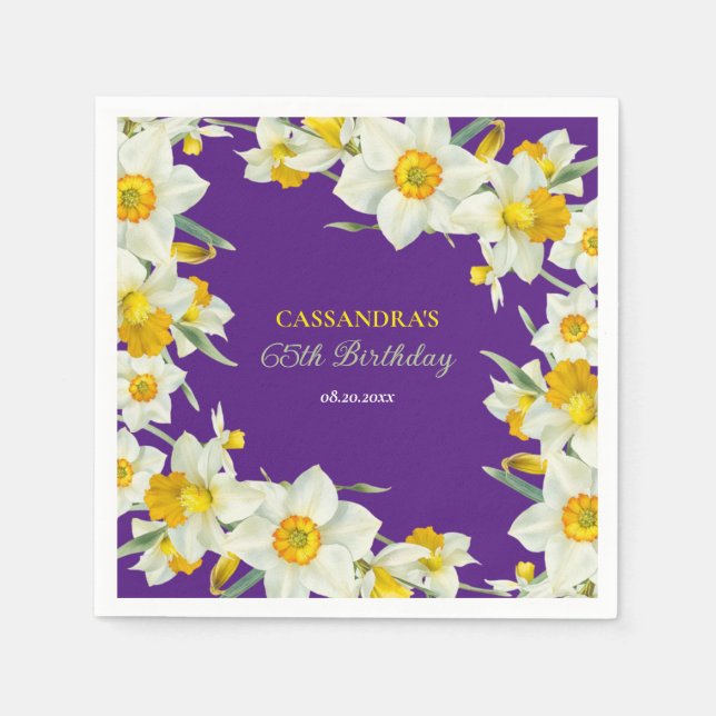 Guardanapo De Papel Quic Amarelo Branco Daffodil Floral Roxo Aniversár (Frente)