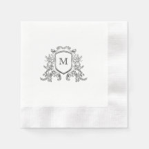 Quic Black & White Crest Monograma Casamento Napki