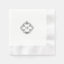 Quic Black & White Crest Monograma Casamento Napki