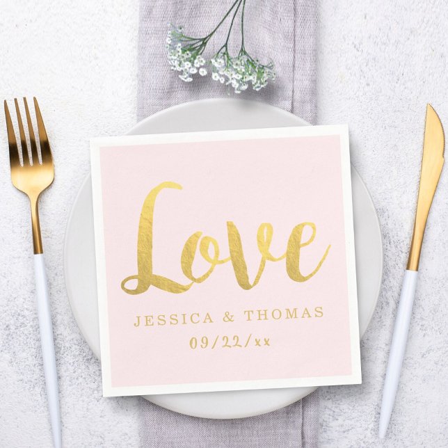 Guardanapo De Papel Quic Faux Gold Foil & Blush Pink Love Casamento (Criador carregado)