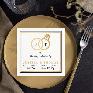 Guardanapo De Papel Quic Faux Gold Foil Monogramas Casamentos