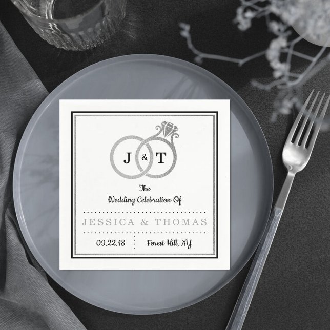 Guardanapo De Papel Quic Faux Silver Foil Monogramas Casamentos (Criador carregado)