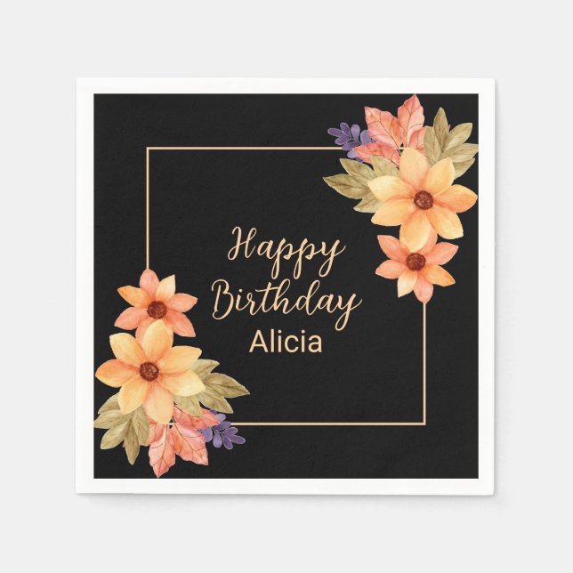 Guardanapo De Papel Quic Orange Red Fall Flora Black Birday (Frente)