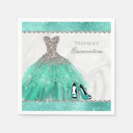 Guardanapo De Papel Quinceañera Aqua Diamond Sparkle Glitter