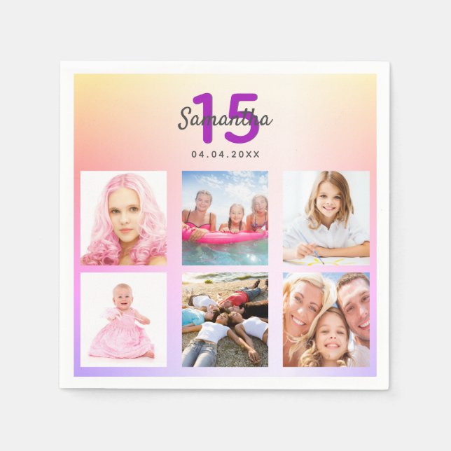 Guardanapo De Papel Quinceanera, cor-de-rosa, rosa dourado (Frente)