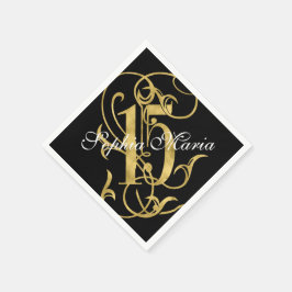 Guardanapo De Papel Quinceanera Dourada Folha Olhar Ornamentado 15 Qua