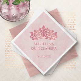 Guardanapo De Papel Quinceanera Elegante - Coroa Rosa Tiara Rosa