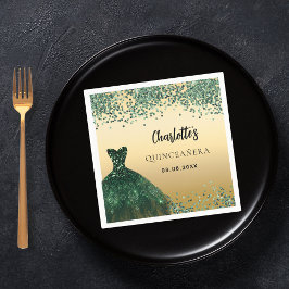 Guardanapo De Papel Quinceanera emerald green dress gold