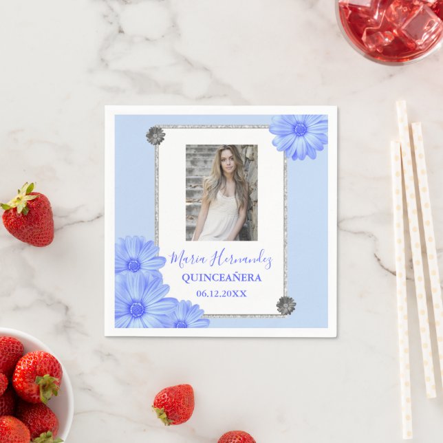 Guardanapo De Papel Quinceanera Floral Azul (Insitu)