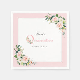 Guardanapo De Papel Quinceanera Floral Cor de Água Rosa Esbranquiçada 