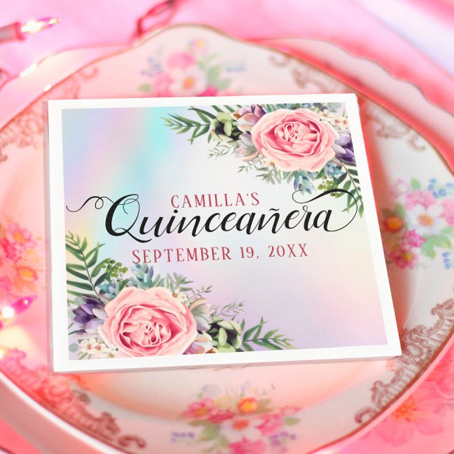 Guardanapo De Papel Quinceañera Floral Romântica Enlegante (Criador carregado)