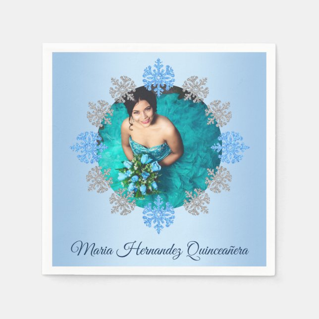 Guardanapo De Papel Quinceañera Ice Blue Silver Floco de Neve de inver (Frente)