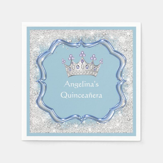 Guardanapo De Papel Quinceanera Jeweled Crown, Glass, Silver Gliter (Frente)