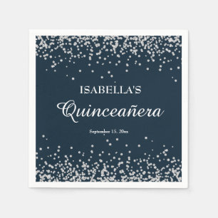 Guardanapo De Papel Quinceanera Marinho Elegante Blue Silver Glitter