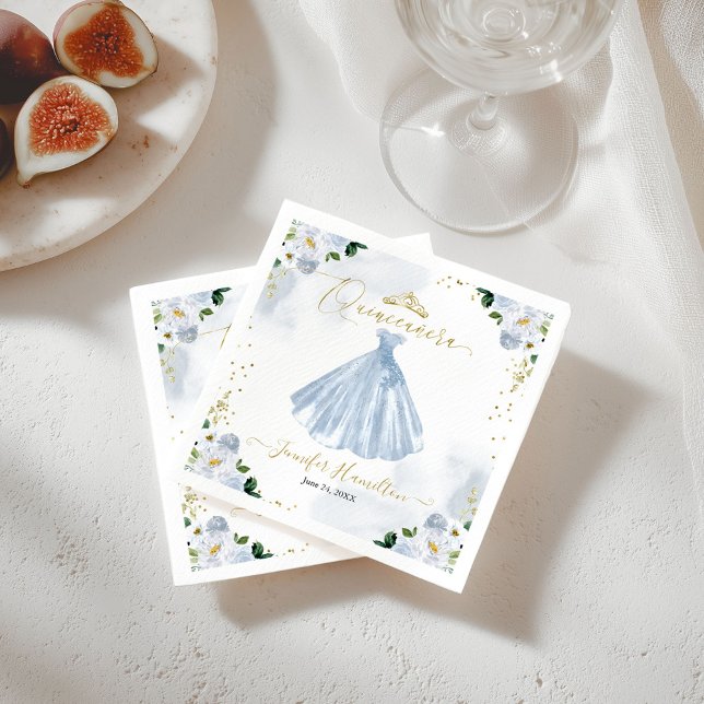 Guardanapo De Papel Quinceanera Napkins Dusty Vestido Floral Azul (Criador carregado)
