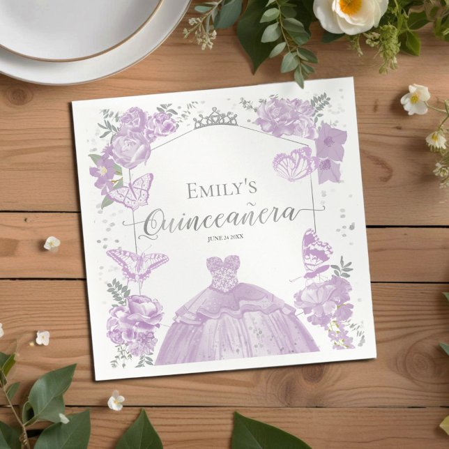 Guardanapo De Papel Quinceanera Napkins Lavanda Vestido Floral (Criador carregado)