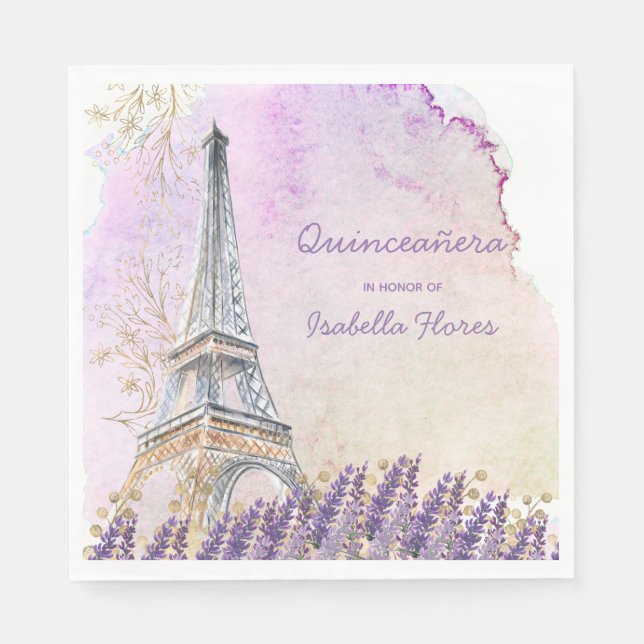 Guardanapo De Papel Quinceanera Paris Eiffel Tower Lavanda Francesa (Frente)