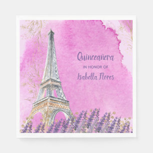 Guardanapo De Papel Quinceanera Paris Torre Eiffel Aquarela Rosa