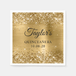 Guardanapo De Papel Quinceañera Personalizada com Folha de Ouro Glitte