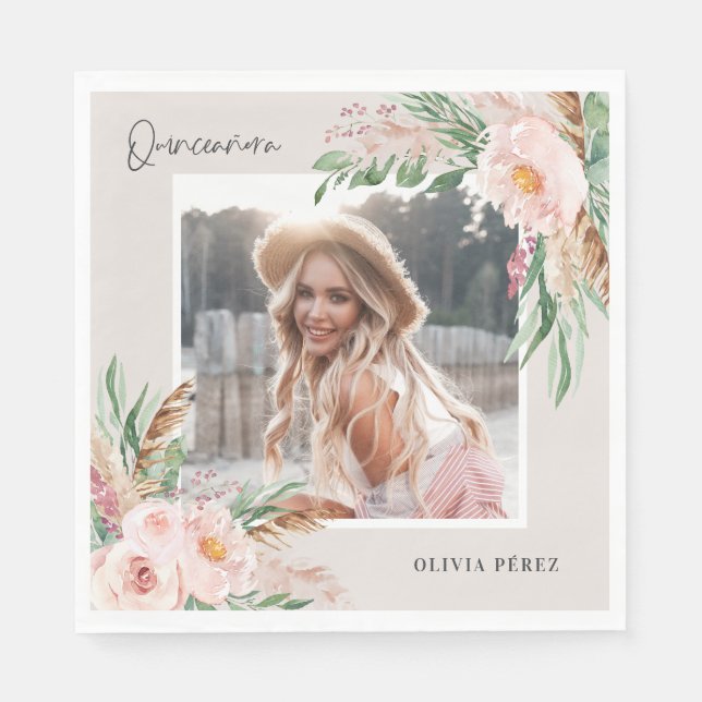 Guardanapo De Papel Quinceañera Pink - Garota Rosa Fotograma Fotoanive (Frente)