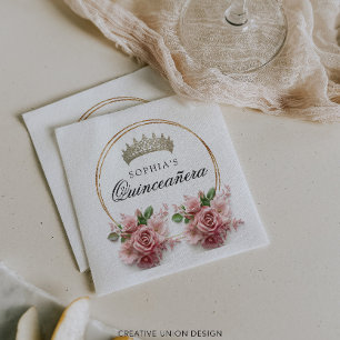 Guardanapo De Papel Quinceañera Pink Rose Crown Decor de Aniversário