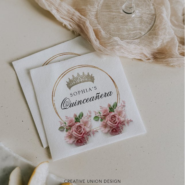 Guardanapo De Papel Quinceañera Pink Rose Crown Decor de Aniversário (Criador carregado)