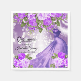 Guardanapo De Papel Quinceañera Purple Gown e Flores