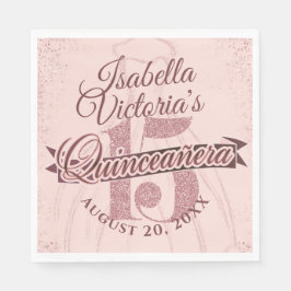 Guardanapo De Papel Quinceanera Rosa Dourada Glitter Sparkle