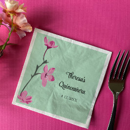 Guardanapo De Papel Quinceanera Rosa e Mint Green Cherry Blossom