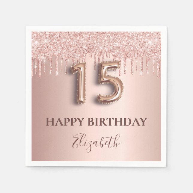 Guardanapo De Papel Quinceanera rosa gold blush glitter nome (Frente)