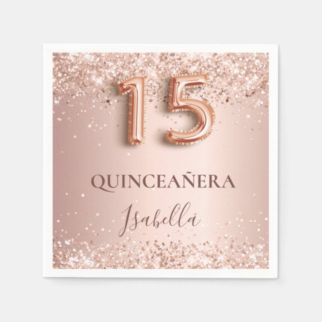 Guardanapo De Papel Quinceanera rosa gold pink name elegante (Frente)