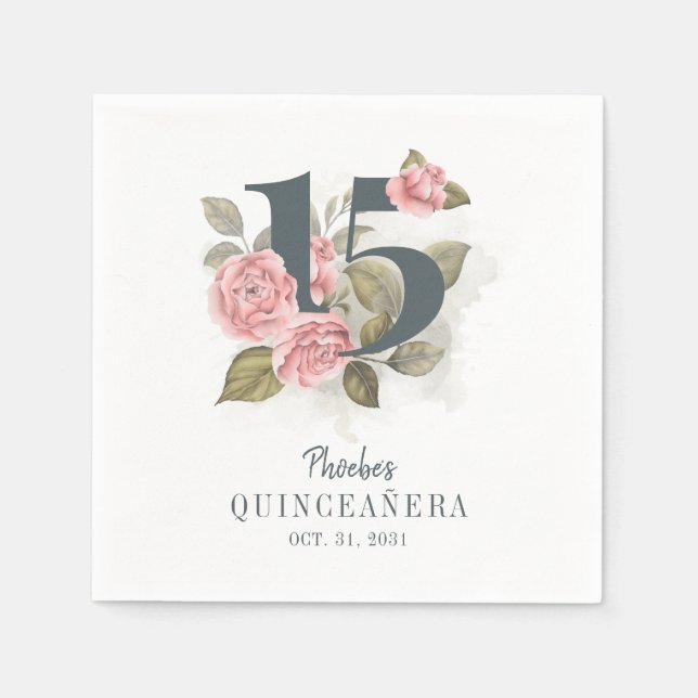 Guardanapo De Papel Quinceanera Rustic Floral 15 Birthday Paper (Frente)