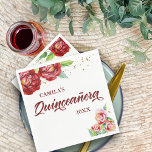 Guardanapo De Papel Quinceanera Vintage Vermelho Rosa Dourado Personal<br><div class="desc">Frente de Quinceanera com rosas vermelhas vintage. Este elegante design de aquarela tem delicadas rosebudas cor-de-rosa a florescer em belas rosas vermelhas. Dourados pontos confetti adicionam um traço de glamour, assim como as letras dramáticas, na caligrafia dos scripts de pincel. O texto é vermelho-escuro e a modelo está pronta para...</div>