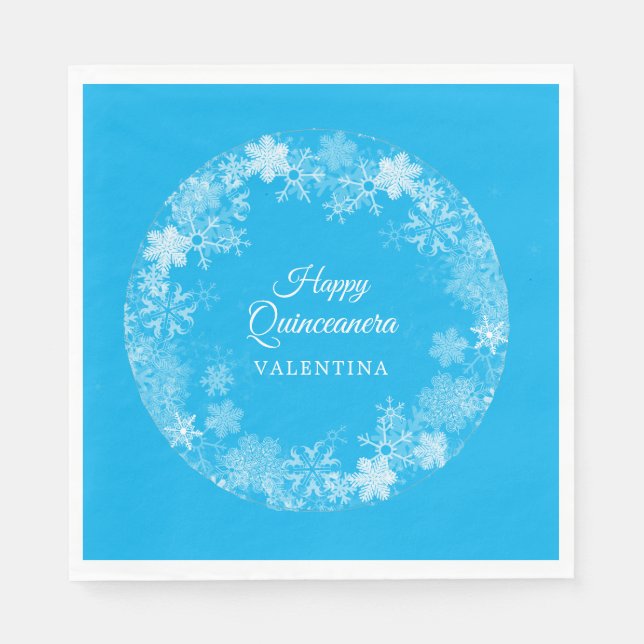 Guardanapo De Papel Quinceanera Winter Wonderland Snowflake Blue (Frente)