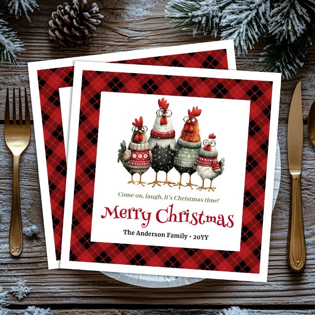 Guardanapo De Papel Quirky Christmas chickens napkin set custom name (Quirky Christmas chickens napkin set custom name)
