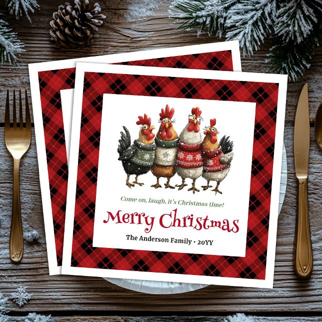 Guardanapo De Papel Quirky festive chickens editable personalized name (Quirky festive chickens editable personalized napkin)