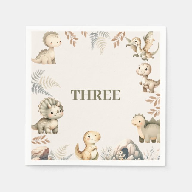 Guardanapo De Papel Raaring Boho Dinossaur Theme Aniversário (Frente)