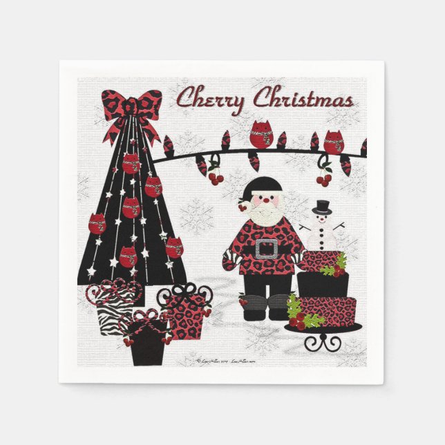 Guardanapo De Papel RAB Rockabilly Cherry Papai noel Papel Napkin (Frente)