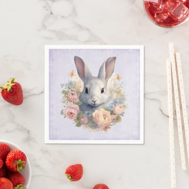 Guardanapo De Papel  Rabbit Surrounded by Pastel Flowers Cute (Insitu)