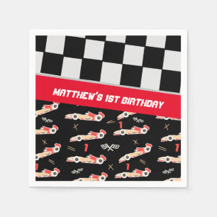 Guardanapo De Papel Race Car Black and Red First Birday Personalizado
