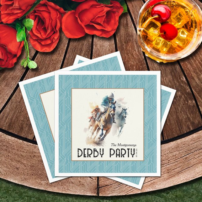Guardanapo De Papel Racecavalo Derby Party Aqua (Racehorses and Jockeys Derby Party Aqua Napkins)