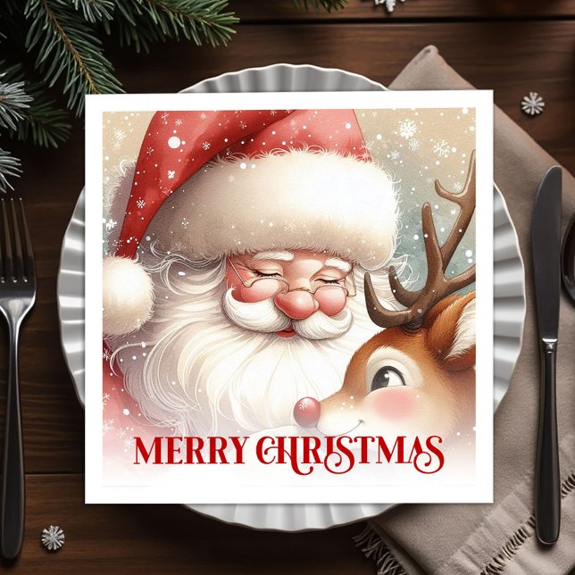 Guardanapo De Papel Radiant Santa Rudolph Xmas Party Napkins (Radiant Santa Rudolph Xmas Party Napkins)