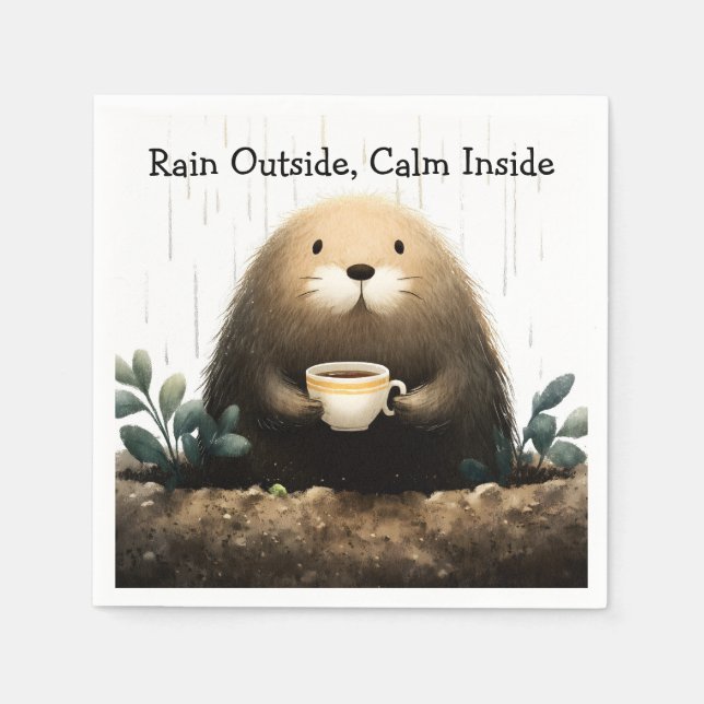 Guardanapo De Papel Rain outside, calm inside. Mole Drinking Coffee (Frente)