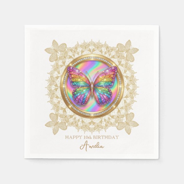 Guardanapo De Papel Rainbow Glitter Butterfly Elegant Lace Party (Frente)