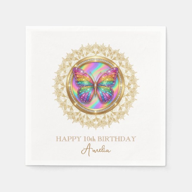 Guardanapo De Papel Rainbow Glitter Butterfly Elegant Lace Party (Frente)