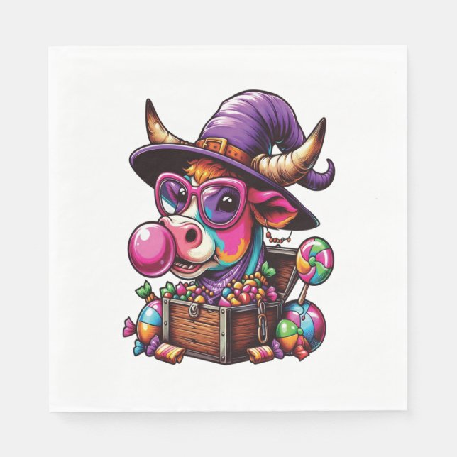 Guardanapo De Papel Rainbow Highland Cow Halloween (Frente)