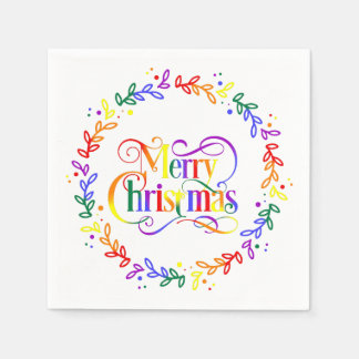 Guardanapo De Papel Rainbow Merry Christmas Wreath Paper Napkins