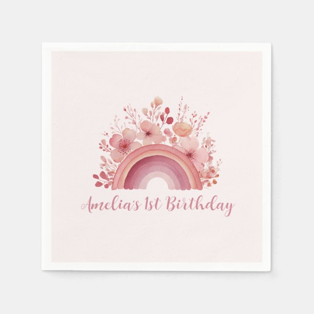 Guardanapo De Papel Rainbow Onederful 1st Birthday Party Napkin (Frente)