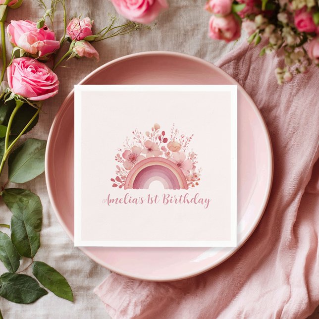 Guardanapo De Papel Rainbow Onederful 1st Birthday Party Napkin (Criador carregado)